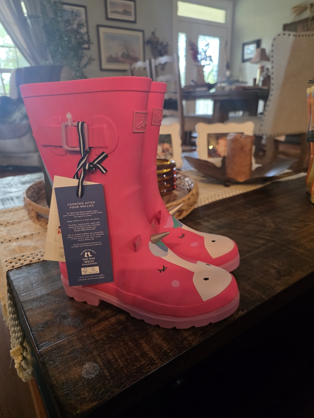 Joules Girls Pink Unicorn Rain Boots Wellies US 3 NWT